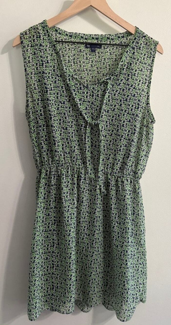 Gap Women's Large Green Navy Geo Print Sleeveless Dress with Navy Blue Slip